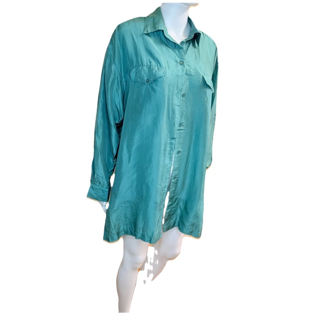 Vtg New York Studio 100% Silk Long Sleeve‎ Top Shirt Women Sz Small  ( Teal)